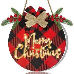 [ Lighted & Timer ] Merry Christmas Wreath Sign w/ Lights for Front Door